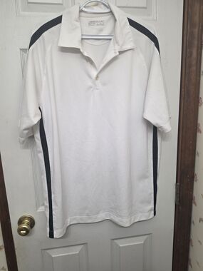 Nike White Polo with Black Shoulder and Side Stripes
